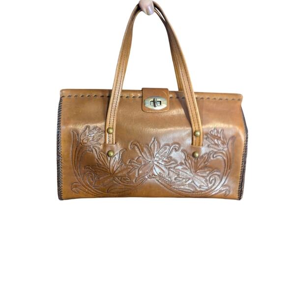 Vintage 70's Embossed Leather Satchel Purse - Picture 8 of 8